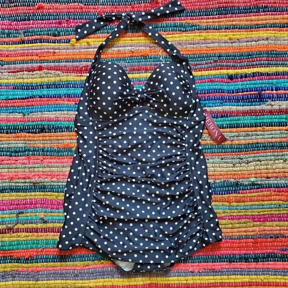 Merona Other - MERONA swimsuit retro pinup black white dot new